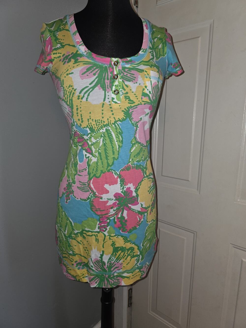 Lilly Pulitzer XS Britton Henley Short Sleeve Tshirt Mini Dress XS Pima Cotton